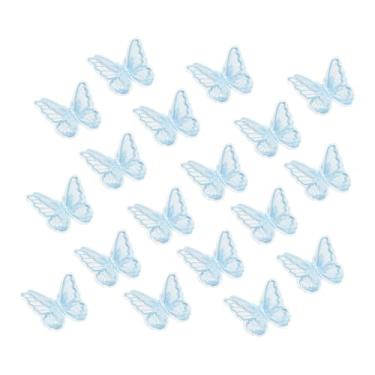Imagem de PATIKIL 20 apliques de borboleta, 6 cm de camada dupla de renda, organza e borboleta, costurados em apliques para casamento, noiva, roupas, roupas, chapéu, cortina, azul claro