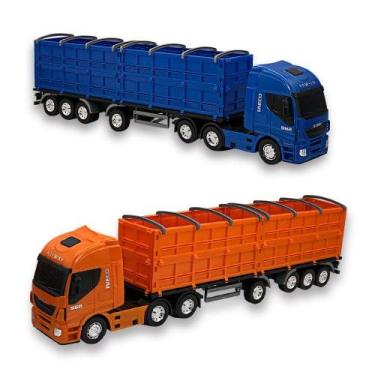 Imagem de Caminhão Miniatura de Carga com Carreta, 53 cm, Escala 1/30, Tampas Laterais Móveis