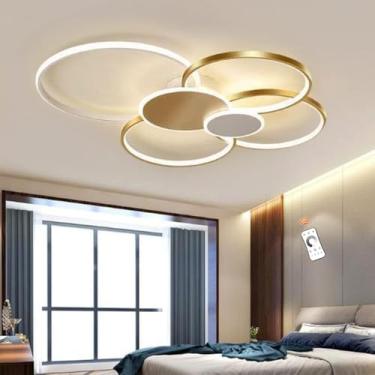 Imagem de Luz De Teto Led Lâmpada De Teto De Sala De Estar Moderna Luz De Teto Circular Regulável Com Controle Remoto Abajur De Acrílico Lustre De Sala De Jantar Quarto Restaut Ilumi, Gold, 100cm