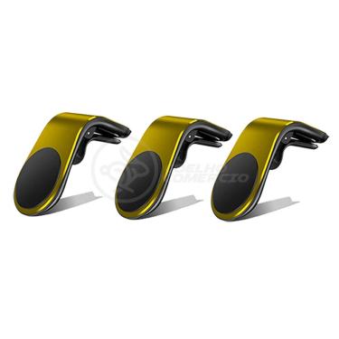 Imagem de Kit 3 Suporte Adaptador Magnético Veicular Universal Clip Car Holder De Carro Tipo L  - Dourado