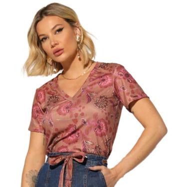 Imagem de T-Shirt Onça Preta Decote V I23 Marrom Feminino-Feminino