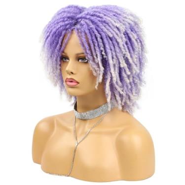 Imagem de Ymiko Perucas Curtas de Dreadlock para Mulheres Negras Afro Bob, Peruca Sintética Com Rede de Cabelo Respirável, Tampa de Cabelo Ajustável, de Torcer (Roxo claro)
