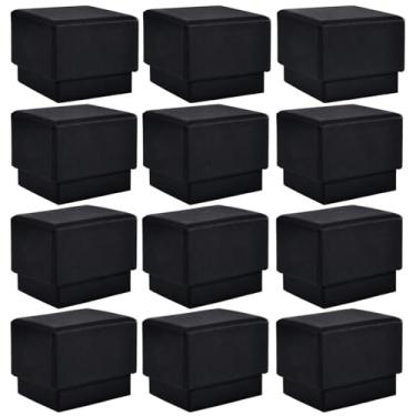 Imagem de driew Caixa de papelão com 12 caixas de joias com tampa, 5 x 5 x 4 cm, caixa de presente preta, caixa de papel kraft grossa, caixa de embalagem de joias para presente, inserção de esponja para anéis