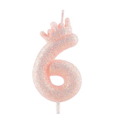 Imagem de Velas de aniversário com coroa laranja com glitter, número de aniversário laranja claro para decoração de topo de bolo, meninas, casamento, comemoração, artigos para festas felizes