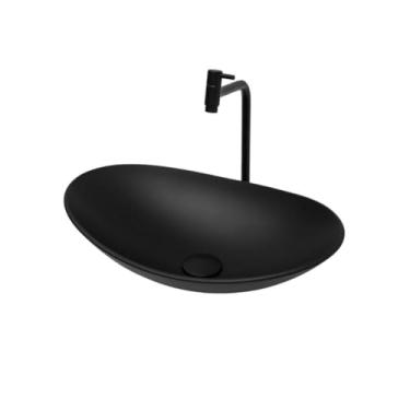 Imagem de Kit Cuba/Pia de Vidro + Torneira Link + Valvula Click Up inteligente Preto Fosco pra Banheiro Lavabo 35cm(Oval)