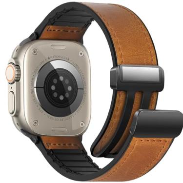 Imagem de WestEagle Pulseiras de couro magnéticas compatíveis com Apple Watch Ultra séries 1/2 SE/10/9/8/7/6/5/4/3 de 49 mm, 46 mm, 45 mm, 44 mm e 42 mm (série 3/2/1)