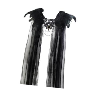 Imagem de simhoa Fantasia de bruxa gótica feminina com saia de tule e acessório preto 45 x 137 cm