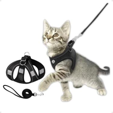 Imagem de Coleira Peitoral com Guia para Gatos e Cachorros – Ajustável, Confortável e Respirável – Segurança e Liberdade em Passeios (Tamanhos PP/P/M/G) (Preto, P)