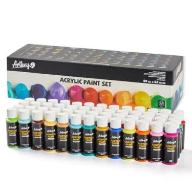 Imagem de Artkey Conjunto de tinta acrílica - 52 cores 56.7 g/59 ml Tintas acrílicas Kit de pintura de artistas profissionais para telas tecido de rocha couro de páscoa ovo madeira cerâmica vidro arte