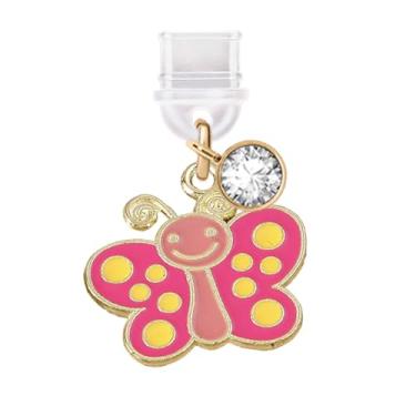 Imagem de ELISE & FONDA TP793 Porta de carregamento tipo C plugue antipoeira pequena borboleta pingente de celular para iPhone 15/16/Samsung/OnePlus/Xiaomi/oppo telefones Android (arco-íris)