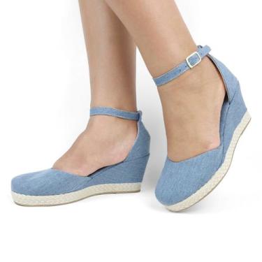 Imagem de Sandália Anabela Fechada Salto Plataforma - Tulip Shoes, Azul, 35