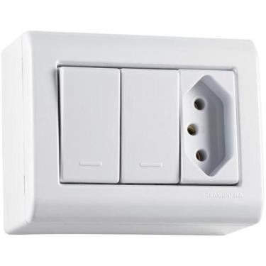 Imagem de Caixa Sobrepor 2 Interruptores Simples 10 A 250 V 1 Tomada 2P+T 10 A 2