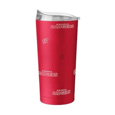 Imagem de Logo Brands Copo de aço inoxidável NCAA Wisconsin Badgers Step & Repeat de 590 ml – Design de logotipo completo, parede dupla revestida a pó isolado a vácuo - mantém as bebidas quentes e frias por