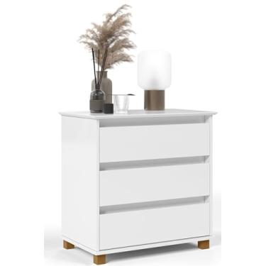 Imagem de Mini Cômoda Criado Mudo Mesa de Cabeceira Gaveteiro 3 Gavetas Pés Madeira (Branco)