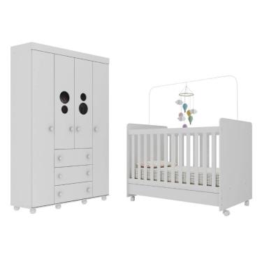 Imagem de Berço Americano 3 em 1 com Rodízios e Guarda-Roupa 4 Portas 3 Gavetas Pimpolho Multimóveis MP4386