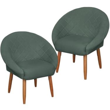 Imagem de Kit 2 Poltronas Decorativa para Ambiente pequeno Recepção sala de estar Sala de Leitura resistente reforçada tecido veludo pés madeira MOBLAN decor (Verde)