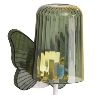 Imagem de Porta -escova de dentes montado na parede sem orifício de soco grátis por porta -escova de dentes multifuncionais com copo de enxaguatório bucal para o banheiro organização de (Olive Green)