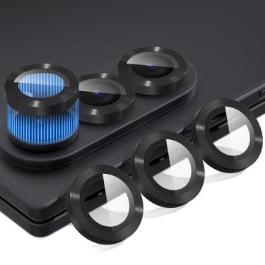 Imagem de Suoman Pacote com 2 protetores de lente para câmera Samsung Galaxy Z Fold 7, [Linhas de CD] Capa de lente de vidro temperado estilo textura metálica [assistência de posicionamento] - Preto