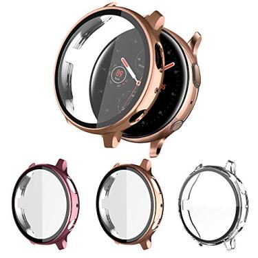Imagem de Pacote com 3 capas rígidas compatíveis com o Samsung Galaxy Watch Active/Active 2 protetores de tela 40 mm com vidro temperado, capa de policarbonato rígido ultra fina NAHAI com cobertura protetora geral antiarranhões HD