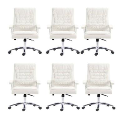 Imagem de Kit 6 Cadeiras Big Mola Ensacada para Escritório Presidente Giratória em Couro com Nr17 Branco