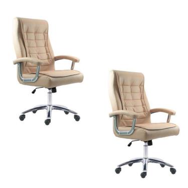 Imagem de Kit 2 Cadeiras Big Mola Ensacada Escritório Pres Giratória em Couro com Nr17 Espresso Móveis Cinza