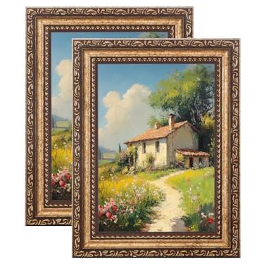 Imagem de eletecpro Conjunto de 2 porta-retratos 12 x 18 cm, molduras vintage de 12 x 18 cm com vidro verdadeiro, exibe fotos 10 x 15 cm com tapete ou 12 x 18 cm sem tapete para decoração de mesa ou parede