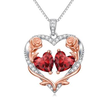 Imagem de Zoeniya Colar de coração rosa para mulheres banhado a ouro branco 18 k 12 meses com pedra do mês de nascimento, presente de aniversário e Natal para sua esposa, namorada, 25mm, base, Zircônia cúbica