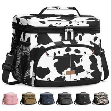 Imagem de Pritent Lancheira para homens e mulheres, lancheira isolada, à prova de vazamento, lancheira com alça removível para trabalho, escola, piquenique, viagem (impressão bovina/12L