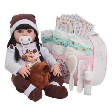 Imagem de Bebê Reborn Boneca Realista 46cm Capivara Morena Bolsa Itens - Cegonha