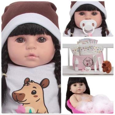 Imagem de Boneca Reborn Bebê Menina Capivara Pelúcia Kit Acessórios - Cegonha Re