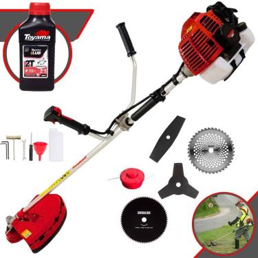 Imagem de Roçadeira Multifuncional Kawashima KW52L À Gasolina 52cc 2,5HP 10.000rpm Com Carretel de Nylon + Kit 4 Lâminas de Corte + ÓLEO TOYAMA FG50 2 Tempos