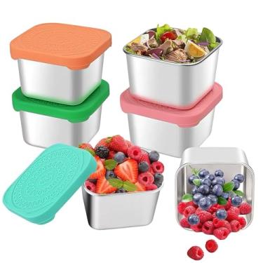 Imagem de ZXiaJUMCR 4 Pacotes De Recipientes Aço Inoxidável 6 Oz Para Lanches, Molho Salada, Metal À Prova Vazamentos Fácil Abertura Com Tampas Silicone Todos Os Tipos Tarefas Casa.