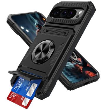 Imagem de LEMAXELERS Capa para Google Pixel 9 Pro XL com anel giratório magnético de 360° com compartimento oculto para cartão capa protetora de camada dupla resistente para celular para Google Pixel 9 Pro XL