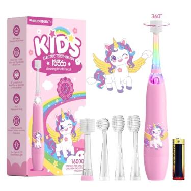 Imagem de Escova de dentes elétrica infantil de 1 a 2 a 3 anos, escova de dentes sônica para bebês com 4 modos e luz LED para escovação divertida, limpeza de 360 graus à prova d'água IPX7, temporizador