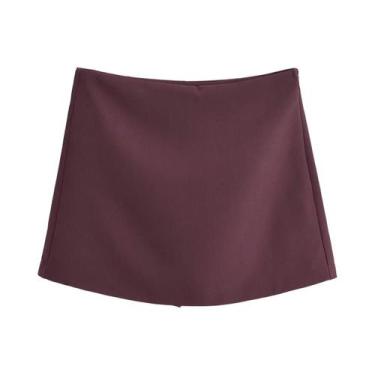 Imagem de Saia-shorts Feminina De Cintura Alta, Lisa, Casual, Com Zíper Lateral,