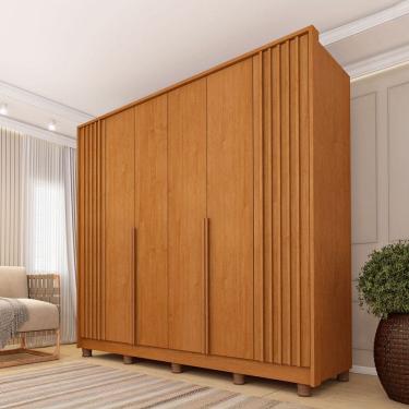 Imagem de Guarda-Roupa Casal Taiwan 6 Portas 4 Gavetas Ripado Cinamomo - Pnr Móveis