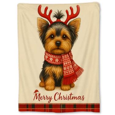 Imagem de Cobertor de Natal Yorkshire Terrier, macio e leve de flanela para cachorro Yorkie fofo em cachecol vermelho, cobertor para sofá, cama, viagem, decoração de casa, presentes, cobertores aconchegantes e