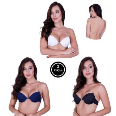 Imagem de Kit 3 Sutiã Frente Única Alça Removível Transparente com Bojo-c4 KIT 3