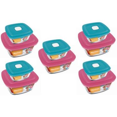 Imagem de Kit 10 Potes Quadrado Vidro Temperado 500ml 1L Nadir Marinex