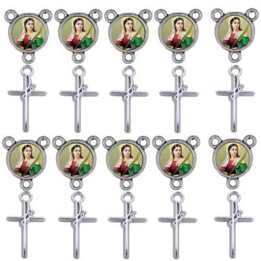 Imagem de Crucifixo + Entremeio Santa Luzia 40 Peças para terço - Tudo Em Metal 