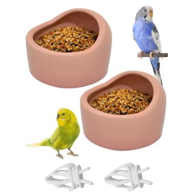 Imagem de Niwaes 2 tigelas de comida para pássaros, pequenas tigelas de cerâmica para pássaros, periquito, tigela de comida de papagaio, alimentador de gaiola de pássaro com 2 clipes de alimentação de plástico