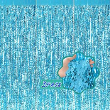 Imagem de Cortina Fringe, pacote com 3, pano de fundo azul ondulado, folha de en