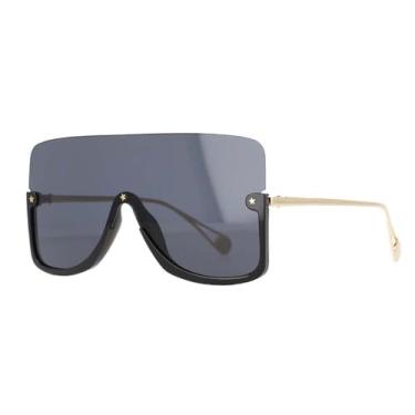 Imagem de Óculos de sol grandes com lente única, meia armação, moda masculina e feminina, óculos UV400, preto, BH01