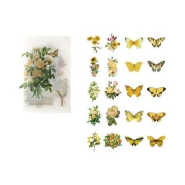 Imagem de Adesivos Autoadesivos De Borboleta E Flor 40 Peças Para Scrapbook, Diá