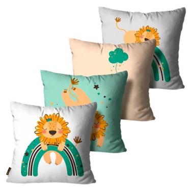 Imagem de Kit com 4 Capas de Almofadas Mdecore Infantil 45x45, Leão Colorido