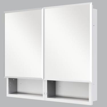 Imagem de FOMAYKO Armário com espelho 81 x 66 cm, simples e bonito, grande espaço de armazenamento, branco fosco para banheiro