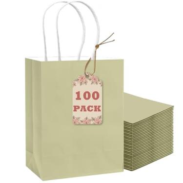 Imagem de qiqee 100 peças de saco de presente de papel com alças casca de ovo verde sacos de lembrancinha de festa vários usos (21 x 7,6 x 15 cm, tamanho pequeno)
