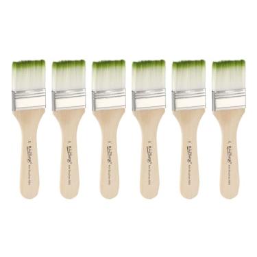 Imagem de HARFINGTON 6 pincéis pequenos de tinta plana de 3,3 cm e lascas de nylon com cabo de madeira para pintura de arte faça você mesmo, móveis, cercas, deck, parede, porta, verde,