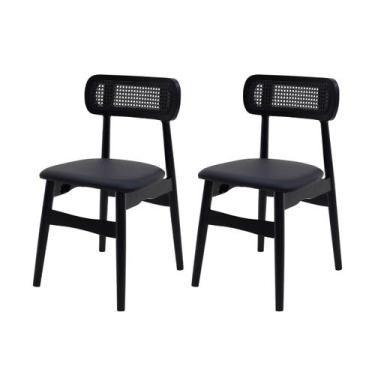 Imagem de Kit 2 Cadeiras De Jantar Rainer Assento Estofado Preto Base De Madeira