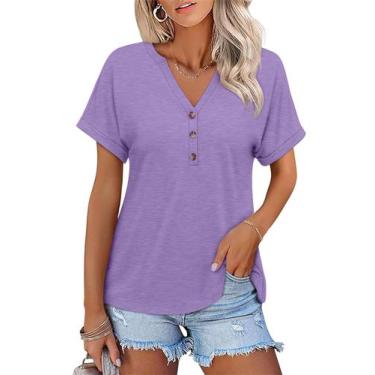 Imagem de Camiseta feminina TICTICMISS com decote em V e manga curta roxa